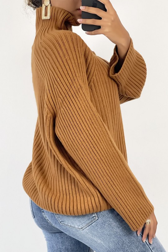 Brown oversized ribbed sweater with wide sleeves - 6