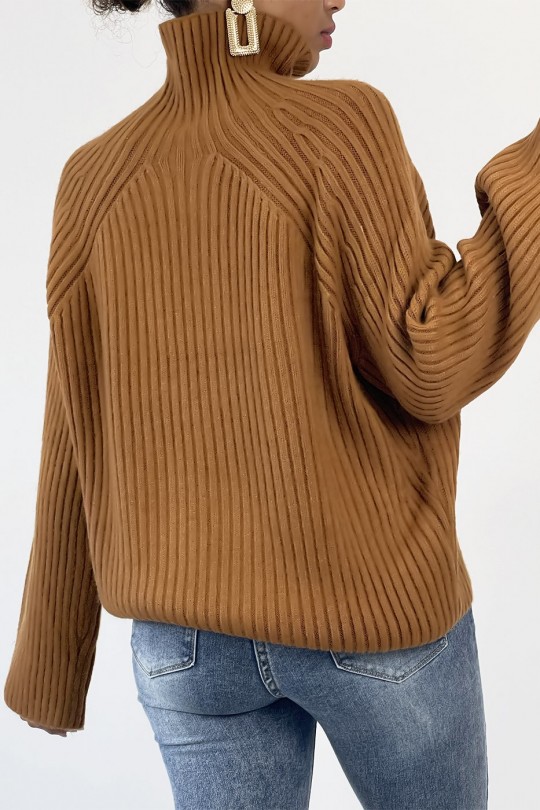 Brown oversized ribbed sweater with wide sleeves - 7