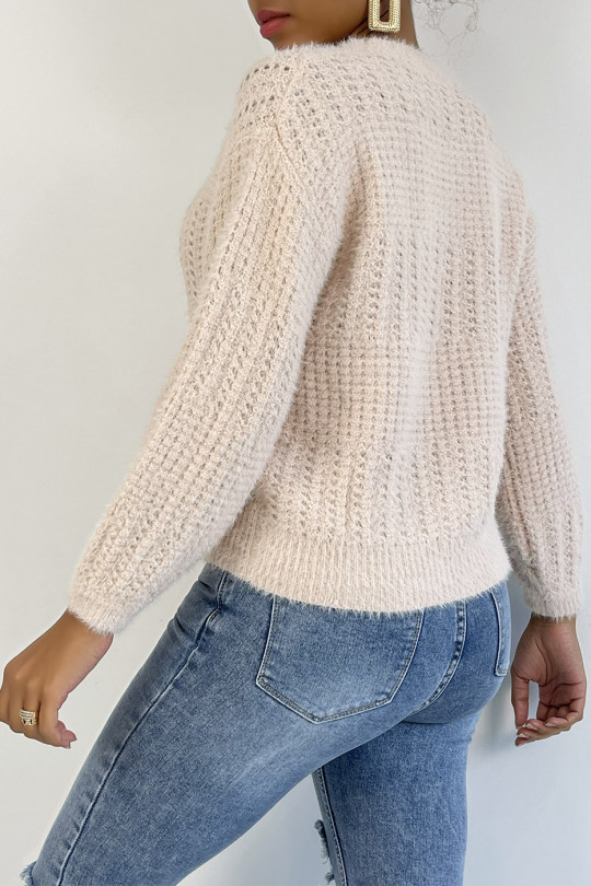 Pink sweater with a soft puffed effect - 1