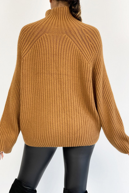Brown oversized ribbed sweater with wide sleeves - 3