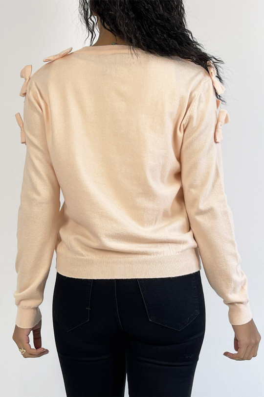 Basic pink sweater with butterfly knots on the shoulders - 2