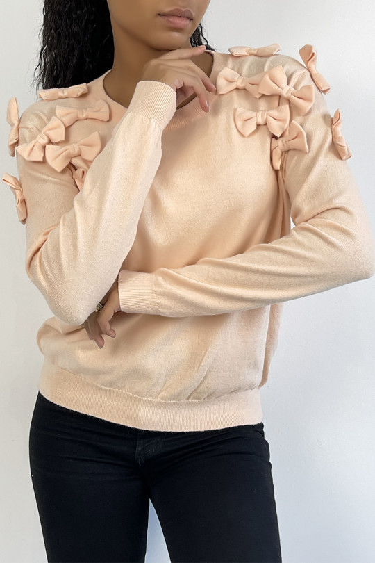 Basic pink sweater with butterfly knots on the shoulders - 4