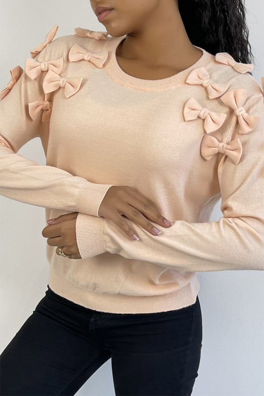 Basic pink sweater with butterfly knots on the shoulders - 5