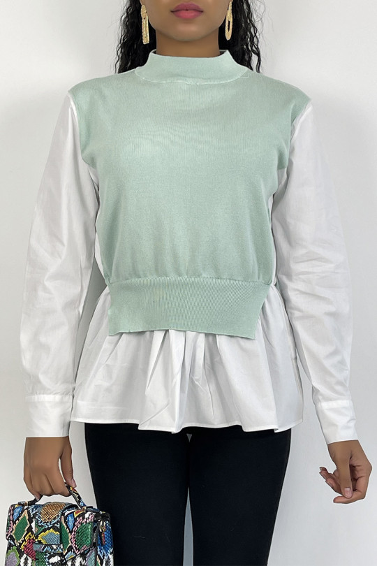 Apple green bi-material sweater with asymmetric cut - 1