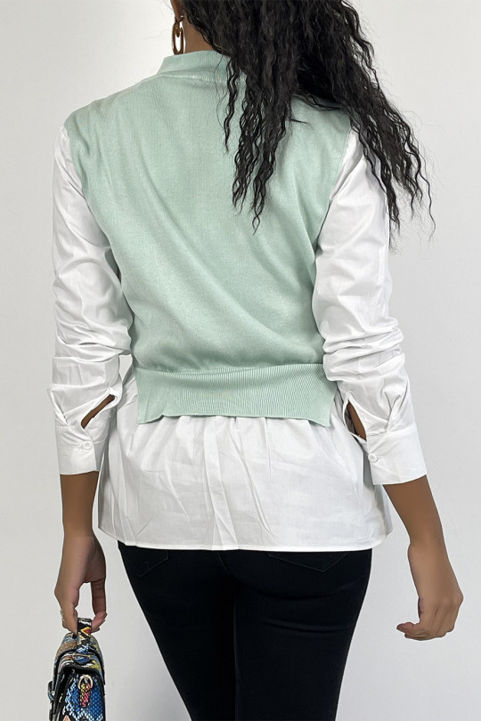 Apple green bi-material sweater with asymmetric cut - 5