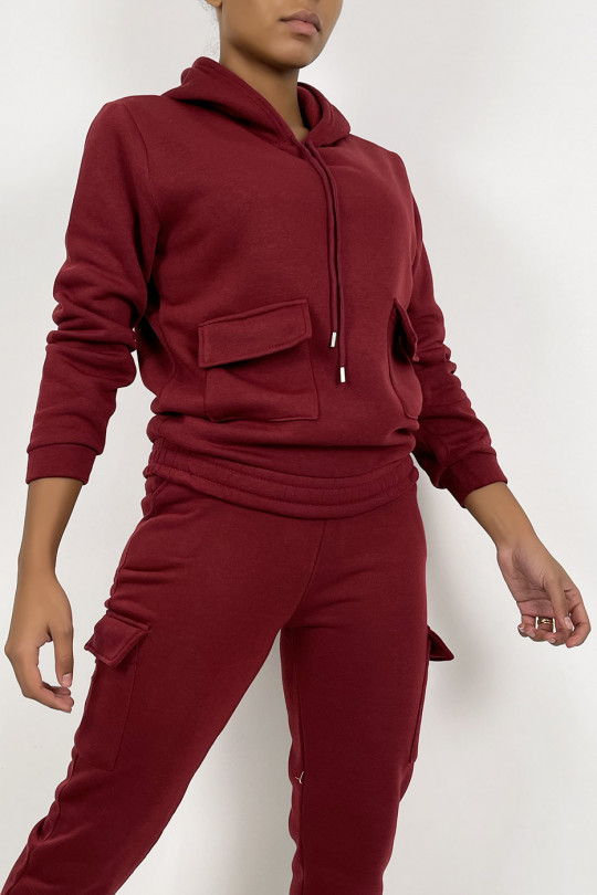 Burgundy red jogging set with pockets and fleece interior - 7