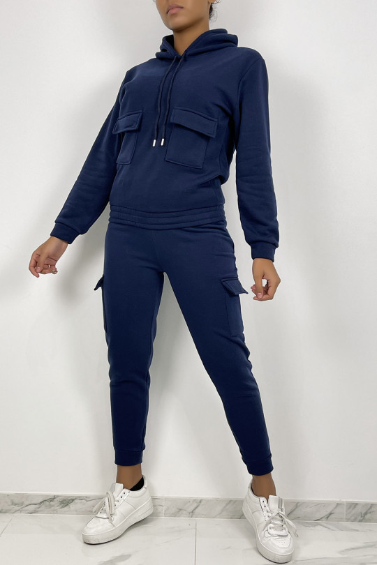 Navy jogging set with pockets and fleece interior - 1