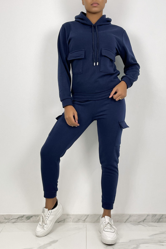 Navy jogging set with pockets and fleece interior - 2