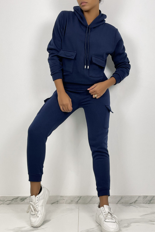 Navy jogging set with pockets and fleece interior - 3