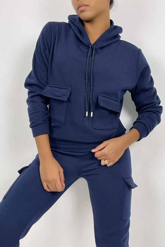 Navy jogging set with pockets and fleece interior - 4