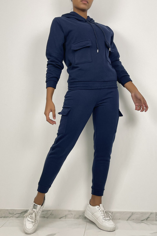 Navy jogging set with pockets and fleece interior - 7