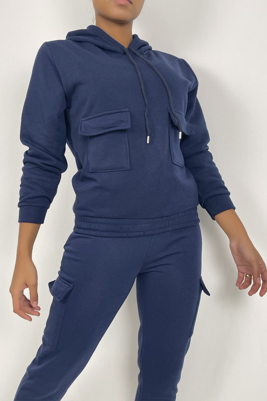 Navy jogging set with pockets and fleece interior - 8