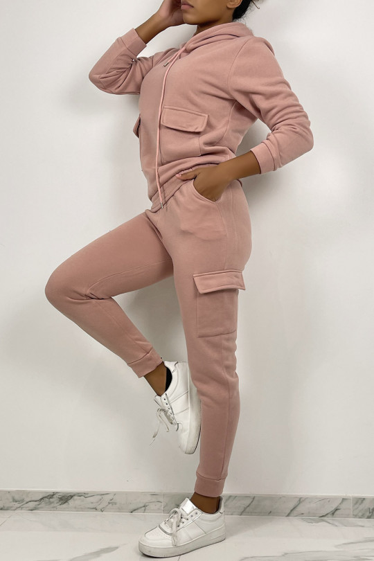Pink jogging set with pockets and fleece interior - 2
