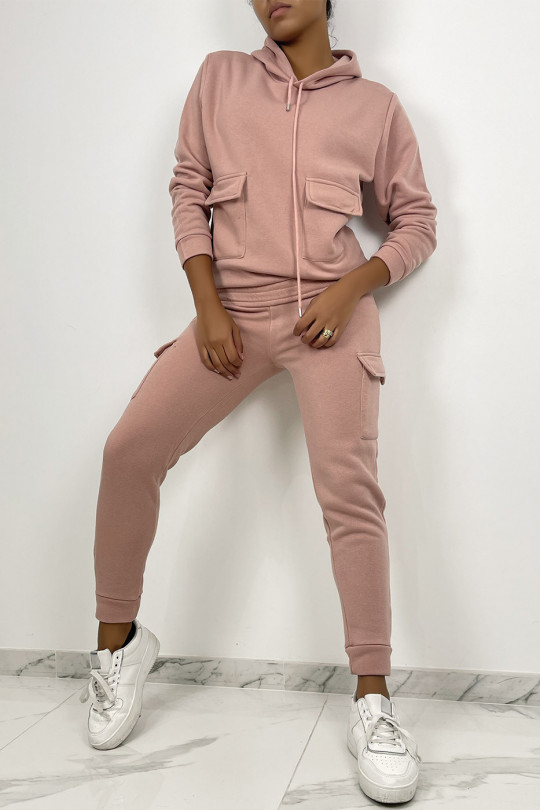 Pink jogging set with pockets and fleece interior - 4