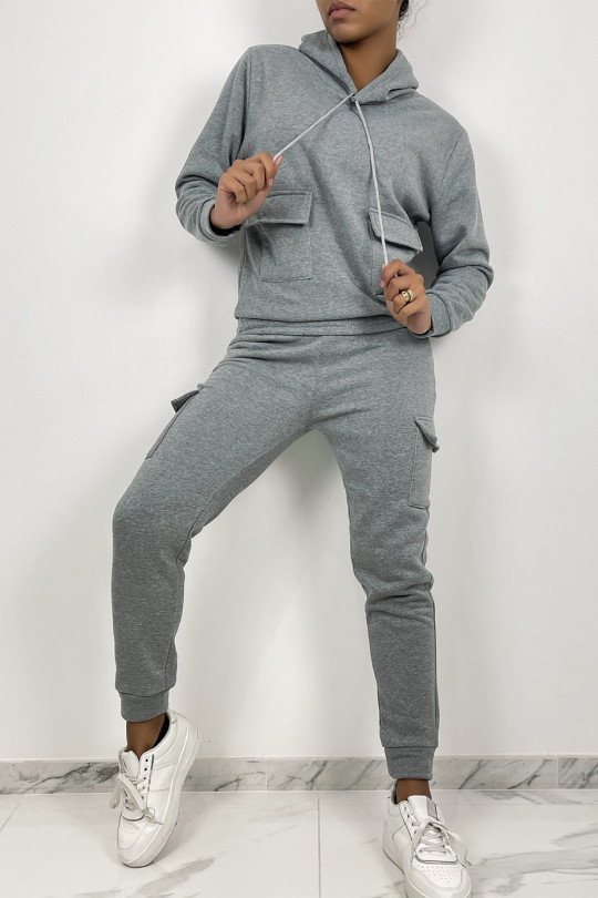 Gray jogging set with pockets and fleece interior - 3