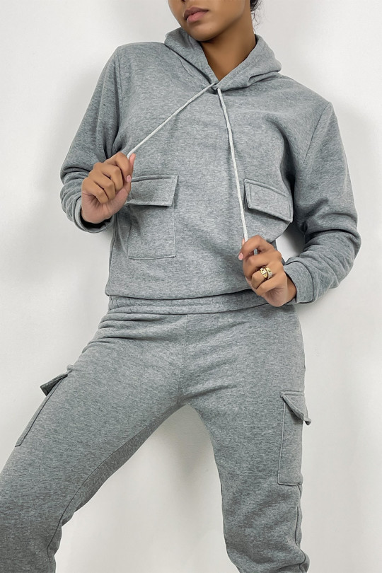 Gray jogging set with pockets and fleece interior - 4