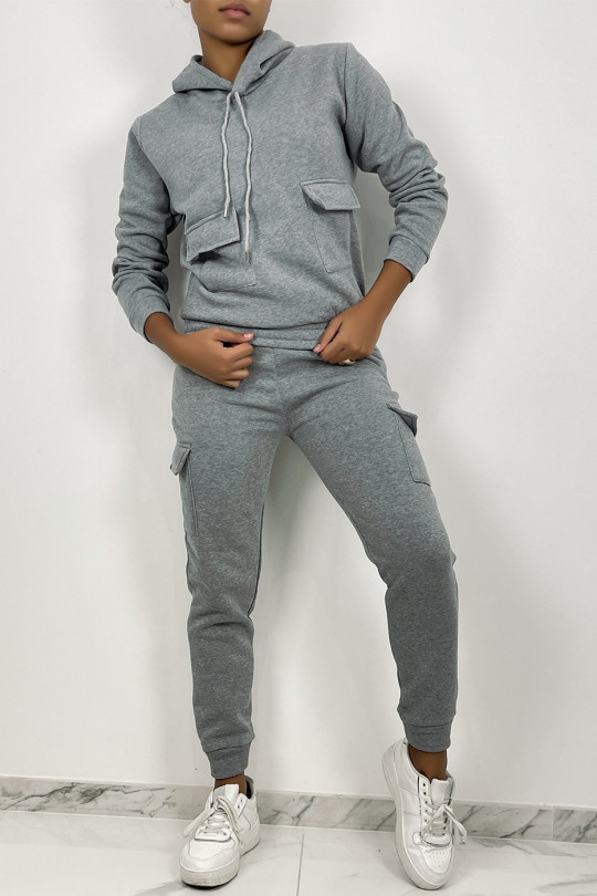 Gray jogging set with pockets and fleece interior - 5