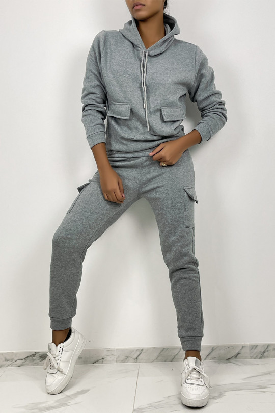 Gray jogging set with pockets and fleece interior - 6