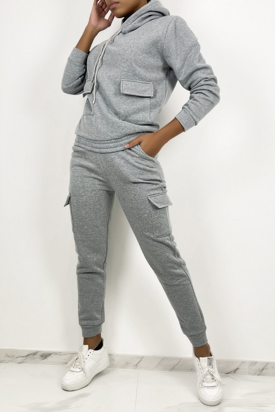 Gray jogging set with pockets and fleece interior - 7