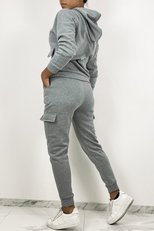 Gray jogging set with pockets and fleece interior - 8