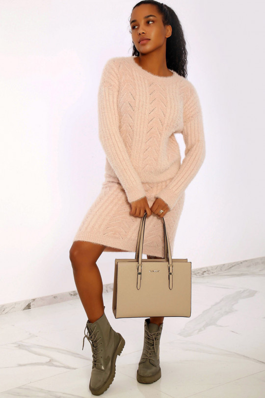 Soft pink skirt and sweater set - 1