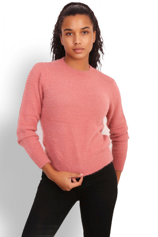 Very soft salmon pink sweater with embroidered open back - 1