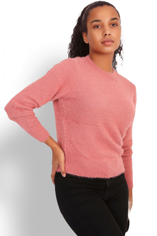 Very soft salmon pink sweater with embroidered open back - 2