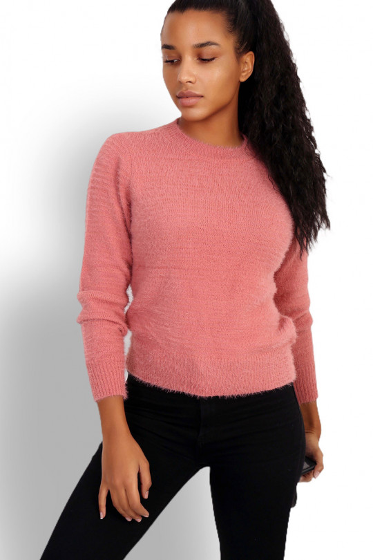 Very soft salmon pink sweater with embroidered open back - 4