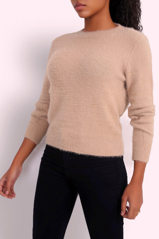 Very soft beige sweater with embroidered open back - 1