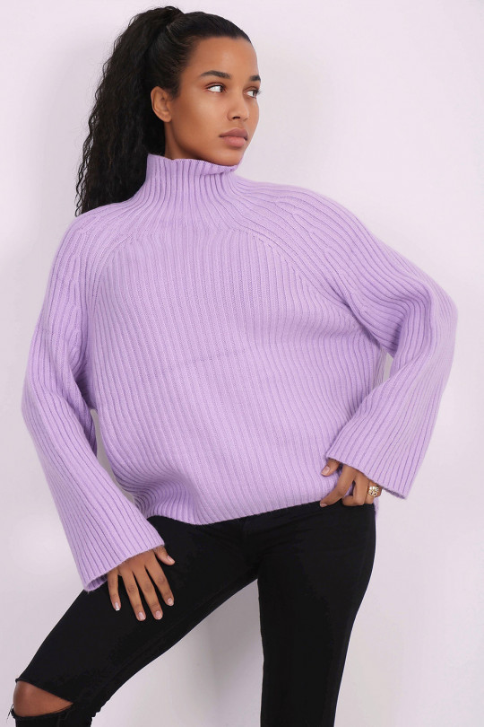 Purple oversized ribbed sweater with wide sleeves - 1