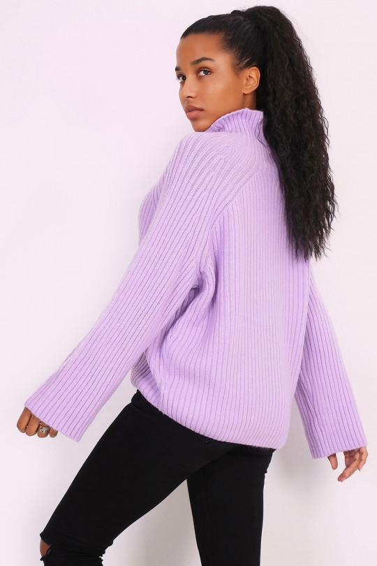 Purple oversized ribbed sweater with wide sleeves - 2