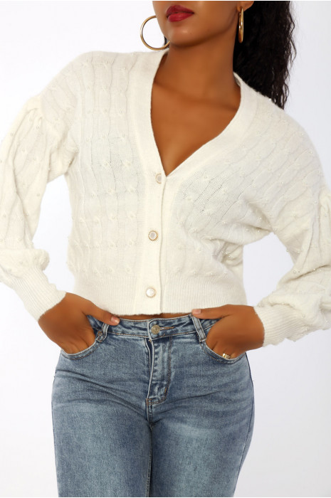 White beaded waistcoat with very soft cropped and puffed effect - 2