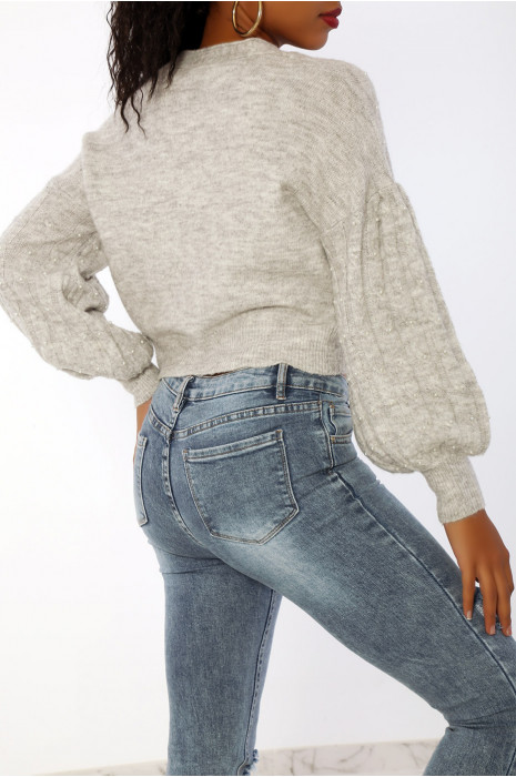 Grijs vest met zeer zacht cropped en bouffant effect - 1