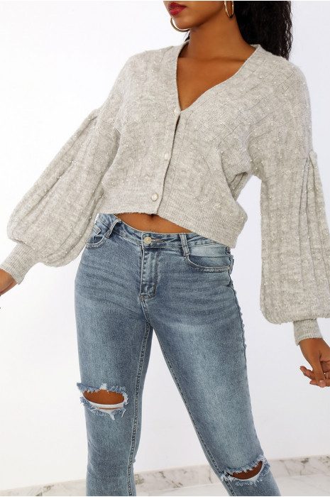 Grijs vest met zeer zacht cropped en bouffant effect - 5