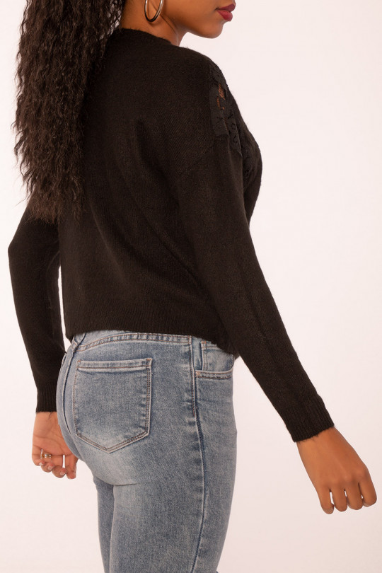 Basic fit black lace insert sweater - 1