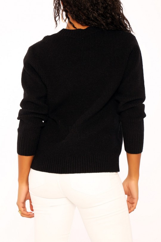 Black round-neck sweater with AMOUR PARIS lettering - 2