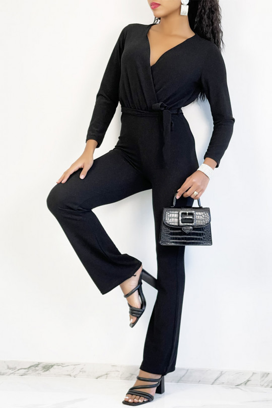 Black sequined wrap jumpsuit and flared pants - 7