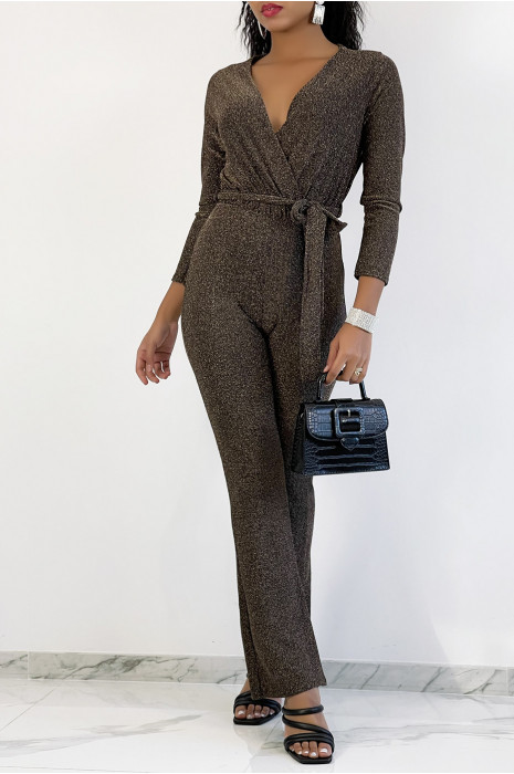 Gold glitter wrap jumpsuit and flared pants - 2