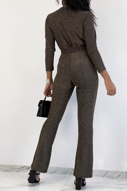 Gold glitter wrap jumpsuit and flared pants - 4
