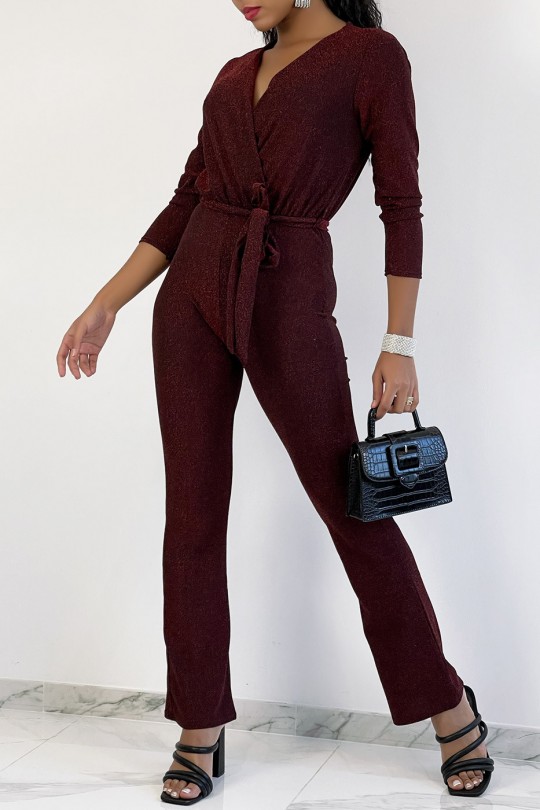 Red sequined wrap jumpsuit and flared pants - 4