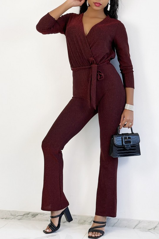 Red sequined wrap jumpsuit and flared pants - 5