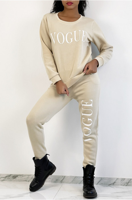 EnEBmble jogging beige à inscription "VOGUE" et interrieur duveteux - 3