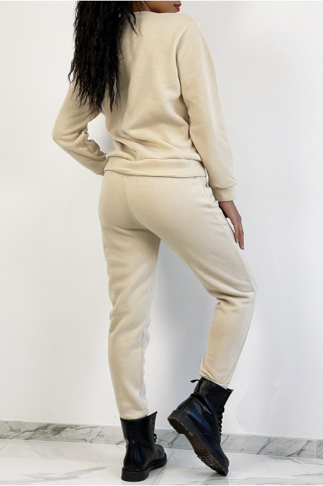 EnEBmble jogging beige à inscription "VOGUE" et interrieur duveteux - 4