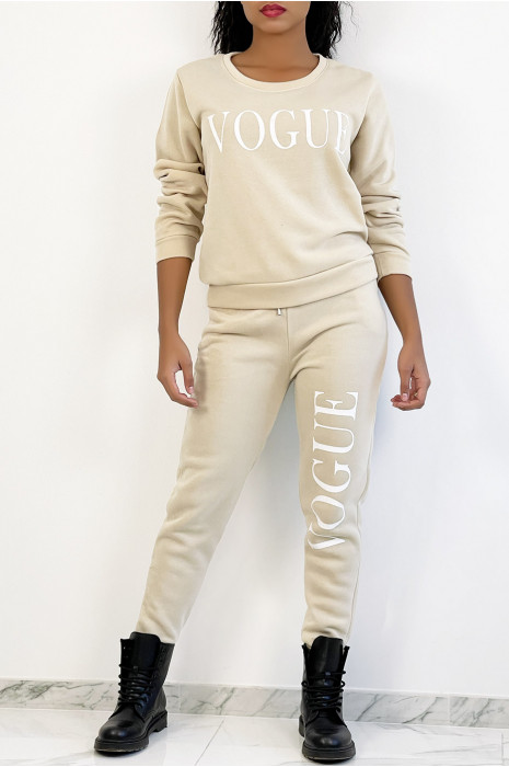 EnEBmble jogging beige à inscription "VOGUE" et interrieur duveteux - 5