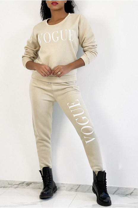 EnEBmble jogging beige à inscription "VOGUE" et interrieur duveteux - 6