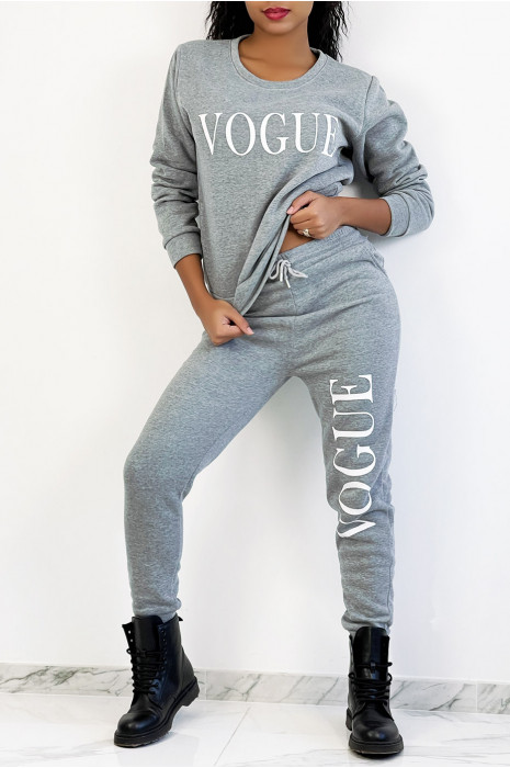 Ensemble jogging gris à inscription "VOGUE" et interrieur duveteux - 2