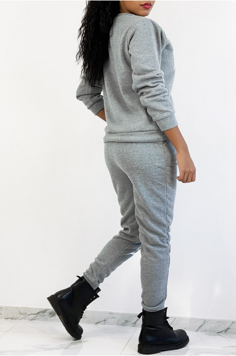 Ensemble jogging gris à inscription "VOGUE" et interrieur duveteux - 6