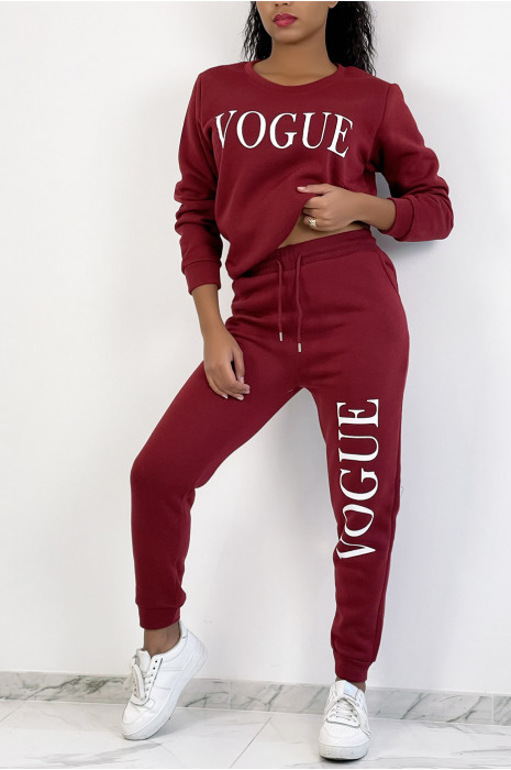Ensemble jogging rouge bordeaux à inscription "VOGUE" et interrieur duveteux - 2