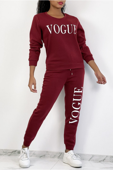 Ensemble jogging rouge bordeaux à inscription "VOGUE" et interrieur duveteux - 3