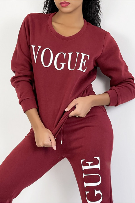 Ensemble jogging rouge bordeaux à inscription "VOGUE" et interrieur duveteux - 6